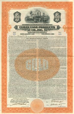 Cuban Cane Products Co., Inc - 1930 dated $500 or $100 Cuba Bond (Uncanceled) - Your Choice